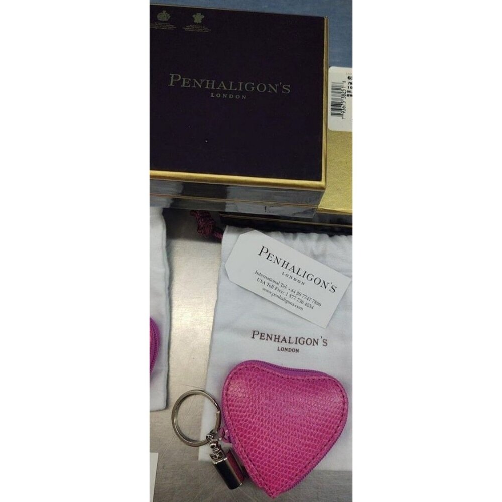 Penhaligon's London Leather Pink  Heart Coin purse Key Ring Bag charm NIB NWT